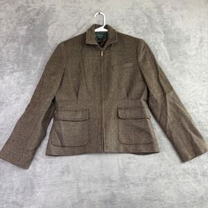 Lauren Ralph Lauren Petite 6P Brown Herringbone 100% Wool Blazer **Flaw VTG